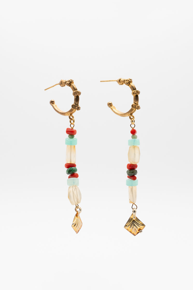 Pendientes coral & piedras colores